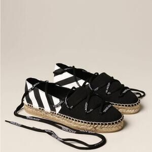 Off-White c/o Virgil Abloh Black & White Canvas Striped Lace-Up Espadrille Flat